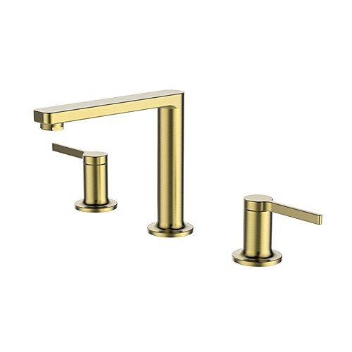 

Bathroom Sink Faucet - Deck-mounted Double Handle Brushed Gold Finish Brass Sink Faucet Bathroom Mixer Tap