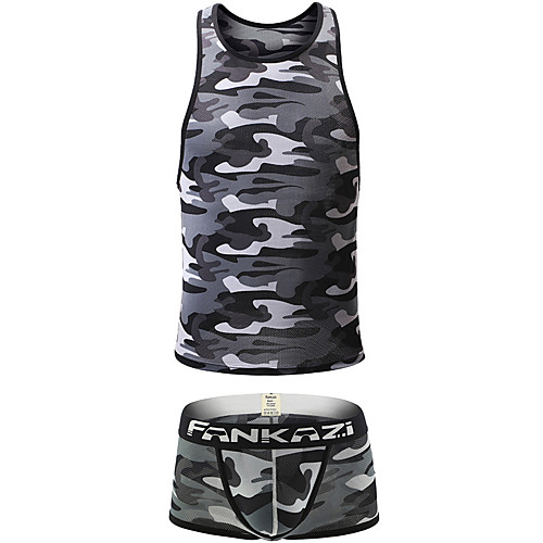 

Men's Print Suits Nightwear Camouflage Blue Green Gray S M L