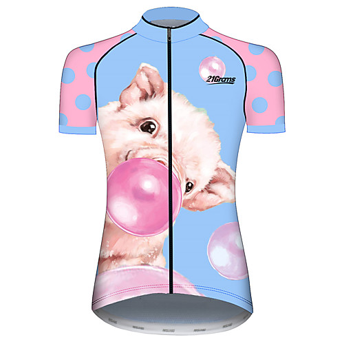 

21Grams Women's Short Sleeve Cycling Jersey Spandex Polyester BluePink Animal Balloon Pig Bike Jersey Top Mountain Bike MTB Road Bike Cycling UV Resistant Breathable Quick Dry Sports Clothing Apparel