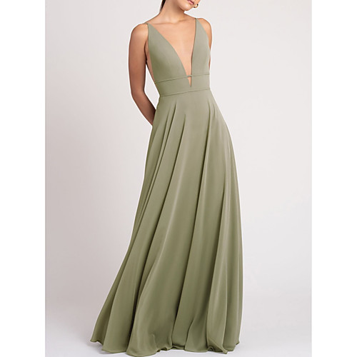 

Sheath / Column V Neck Floor Length Chiffon Bridesmaid Dress with Ruching / Open Back