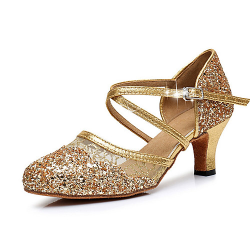 

Women's Modern Shoes PU Heel Cuban Heel Dance Shoes Gold / Silver