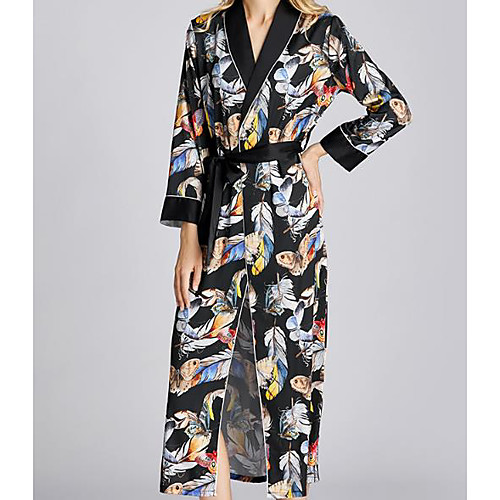 

Women's Deep V Robes Pajamas Print / Feathers