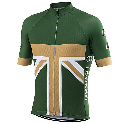 

21Grams Men's Short Sleeve Cycling Jersey Spandex Green / Yellow UK National Flag Bike Jersey Top Mountain Bike MTB Road Bike Cycling UV Resistant Breathable Quick Dry Sports Clothing Apparel
