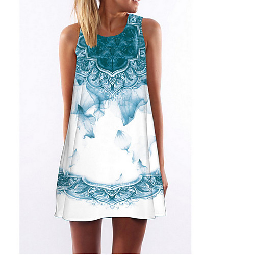

Women's Shift Dress - Sleeveless Print Loose Blue S M L XL XXL XXXL