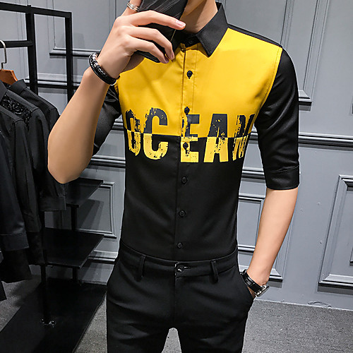 

Men's Shirt Solid Colored Lace Half Sleeve Party Tops Rock White Black