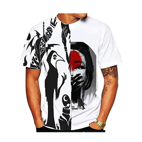 

Men's Graphic T-shirt Short Sleeve Daily Slim Tops Round Neck White
