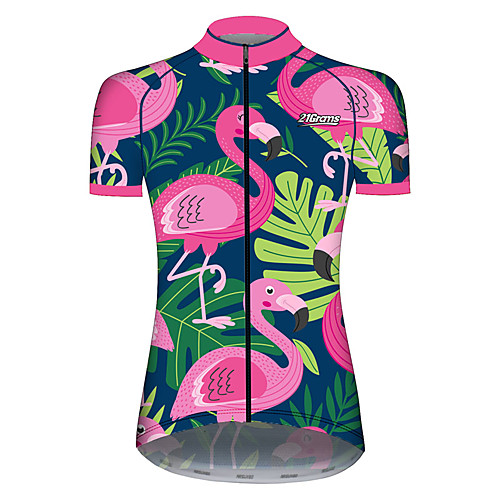

21Grams Women's Short Sleeve Cycling Jersey Spandex Polyester PinkGreen Flamingo Animal Floral Botanical Bike Jersey Top Mountain Bike MTB Road Bike Cycling UV Resistant Breathable Quick Dry Sports
