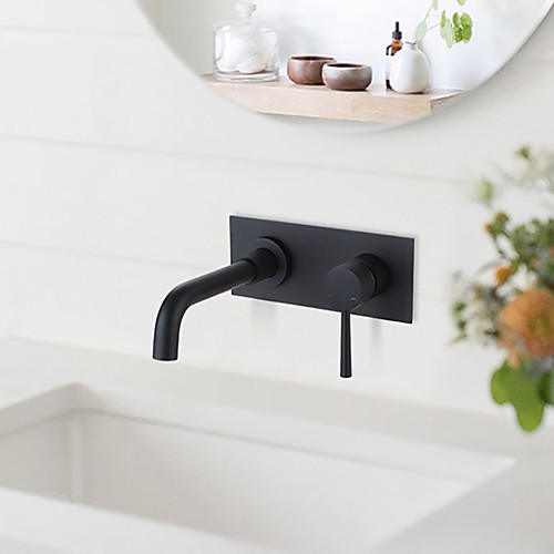 

Bathroom Sink Faucet - Wall Mounted Black Single Handle Basin Sink Mixer Tap Washroom Faucet Contemporary