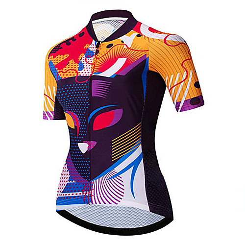

21Grams Women's Short Sleeve Cycling Jersey Spandex Polyester Black / Orange Cat Bike Jersey Top Mountain Bike MTB Road Bike Cycling UV Resistant Breathable Quick Dry Sports Clothing Apparel