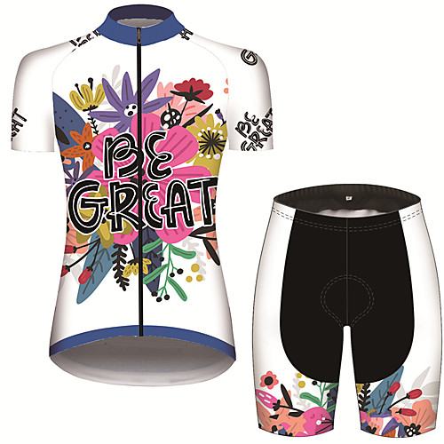 

21Grams Women's Short Sleeve Cycling Jersey with Shorts Spandex Polyester Blue / White Floral Botanical Bike Clothing Suit Breathable 3D Pad Quick Dry Ultraviolet Resistant Sweat-wicking Sports