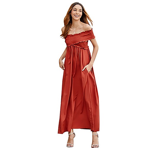 

Women's A Line Dress Black Orange Short Sleeves Solid Color Off Shoulder S M L XL XXL