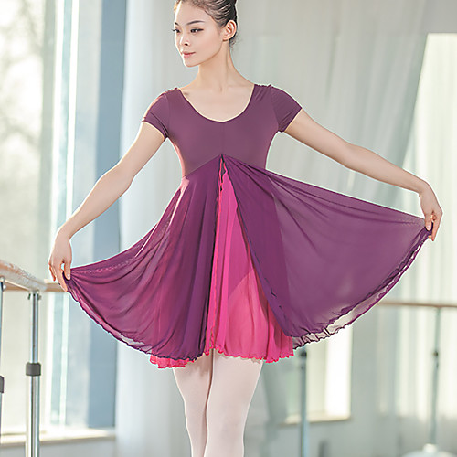 

Ballet Dress Split Cascading Ruffles Split Joint Women's Training Performance Short Sleeve Natural Polyester / Cotton Blend Milk Fiber