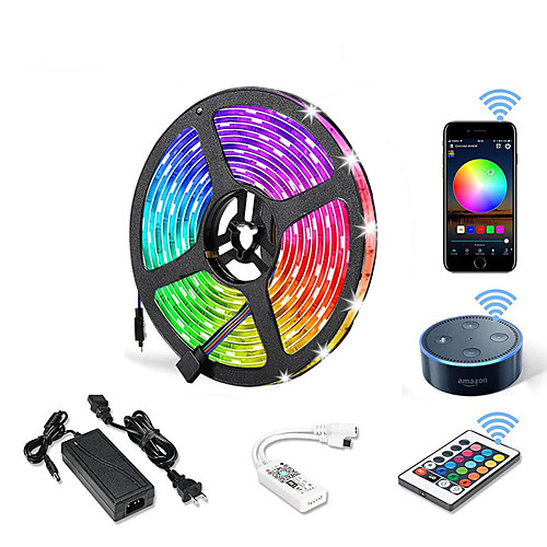 

5m WIFI Set Light Strip Flexible LED Strip Lights RGB Tiktok Lights 300 LEDs SMD5050 10mm 1 24Keys Remote Controller 1 X 12V 5A Power Supply 1 set Color-changing IP20 APP Control