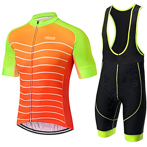 

21Grams Men's Short Sleeve Cycling Jersey with Bib Shorts Spandex Polyester Orange / Black Stripes Bike Clothing Suit UV Resistant Breathable 3D Pad Quick Dry Sweat-wicking Sports Solid Color