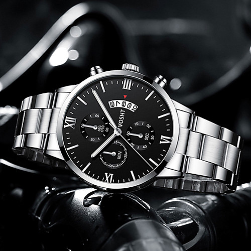 

Men's Steel Band Watches Quartz Modern Style Stainless Steel Black / Silver 30 m Calendar / date / day Cool Analog Casual Elegant - Black / Silver BlackGrey White One Year Battery Life