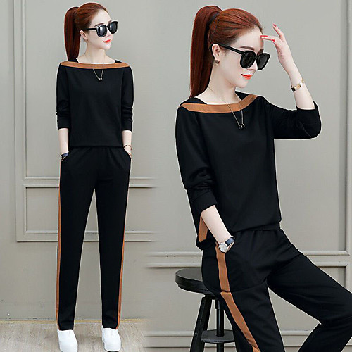 

Women's 2-Piece Side-Stripe Tracksuit Sweatsuit Jogging Suit 2pcs Winter Pullover Running Fitness Jogging Breathable Soft Sportswear Athletic Clothing Set Long Sleeve Activewear Micro-elastic Regular