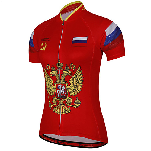 

21Grams Women's Short Sleeve Cycling Jersey Red / Yellow Russia National Flag Bike Jersey Top Mountain Bike MTB Road Bike Cycling UV Resistant Breathable Quick Dry Sports Clothing Apparel / Stretchy