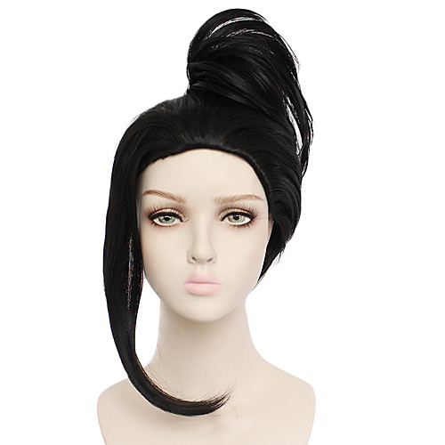 

Cosplay Costume Wig Synthetic Wig MOMO Straight Halloween Asymmetrical Wig Medium Length Natural Black Synthetic Hair 20 inch Women's Best Quality Black