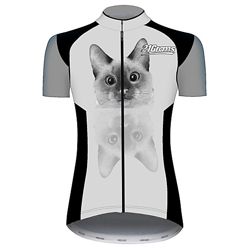 

21Grams Women's Short Sleeve Cycling Jersey Spandex Polyester GrayWhite Cat Animal Bike Jersey Top Mountain Bike MTB Road Bike Cycling UV Resistant Breathable Quick Dry Sports Clothing Apparel