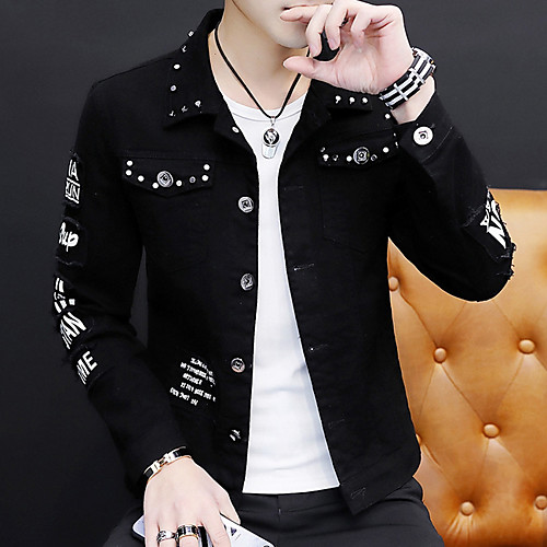 

Men's Daily Regular Jacket, Solid Colored Turndown Long Sleeve Polyester Black / White / Yellow
