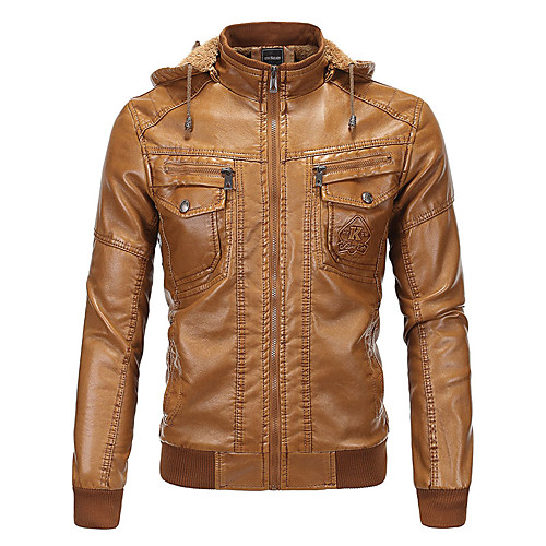 

Men's Daily Fall & Winter Regular Jacket, Solid Colored Stand Long Sleeve Polyester Black / Khaki