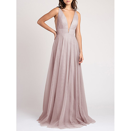

A-Line V Neck Floor Length Chiffon Bridesmaid Dress with Pleats