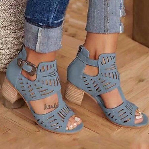 

Women's Sandals Chunky Heel Peep Toe PU Summer Red / Khaki / Blue