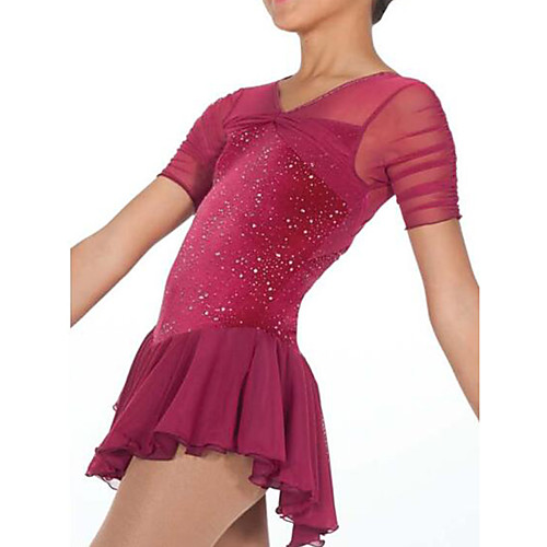 

Figure Skating Dress Women's Girls' Ice Skating Dress Red Spandex High Elasticity Competition Skating Wear Patchwork Crystal / Rhinestone Short Sleeve Ice Skating Figure Skating / Kids