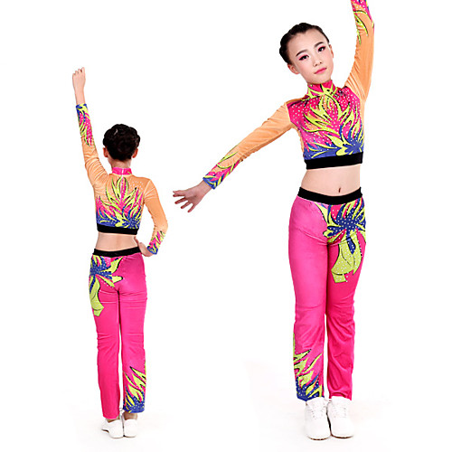 

Cheerleader Costume Gymnastics Suits Women's Girls' Kids Pants / Trousers Spandex High Elasticity Handmade Long Sleeve Competition Dance Rhythmic Gymnastics Gymnastics Fuchsia