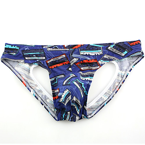 

Men's Cut Out / Print Briefs Underwear - Normal Low Waist Blue S M L