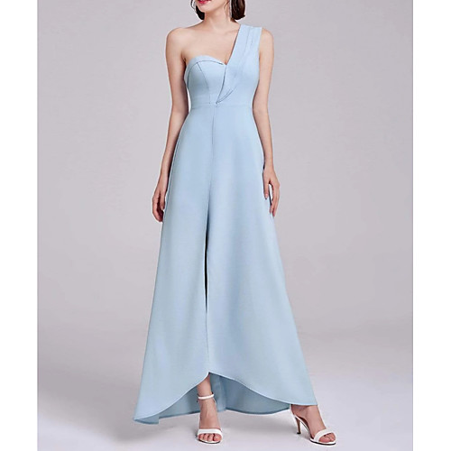 

A-Line Sexy Holiday Formal Evening Dress One Shoulder Sleeveless Asymmetrical Chiffon with Split 2021
