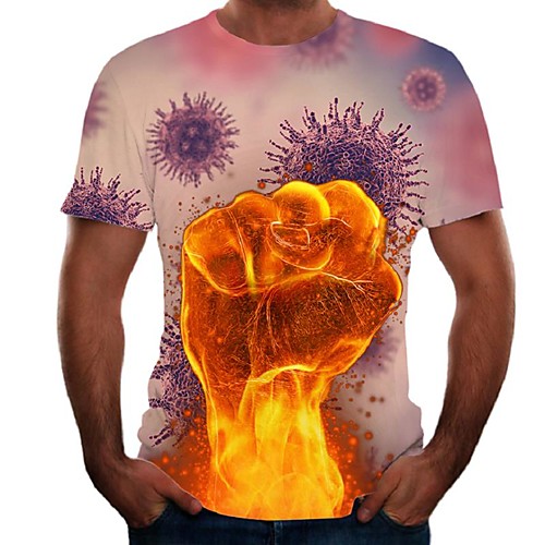 

Men's T shirt Color Block Flame Simulation Plus Size Print Short Sleeve Daily Tops Basic Streetwear Rainbow
