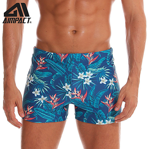 

Men's Sporty Basic Blue Boy Leg Swim Trunk Bottoms Bikini Bottoms Swimwear Swimsuit - Floral Tropical Lace up Print M L XL Blue