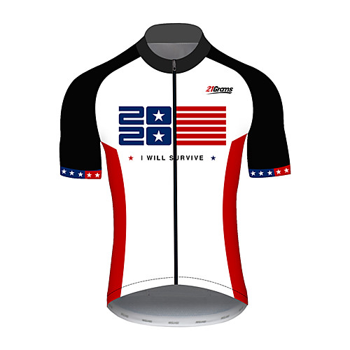 

21Grams Men's Short Sleeve Cycling Jersey Spandex Red and White American / USA Stars National Flag Bike Jersey Top Mountain Bike MTB Road Bike Cycling UV Resistant Quick Dry Breathable Sports