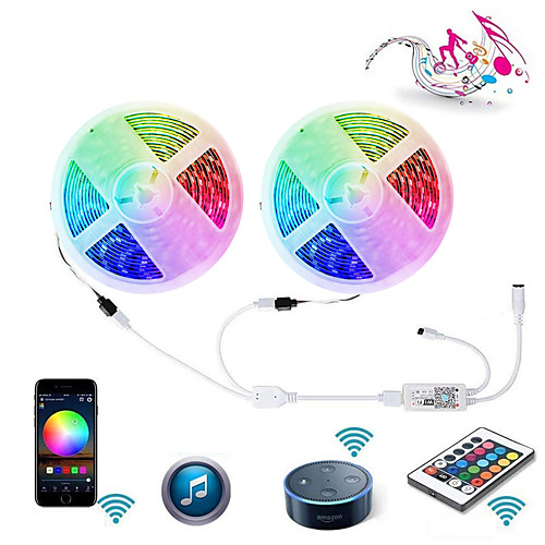 

ZDM 2 X 5M WIFI Smart LED Strip Lights Waterproof RGB Tiktok Lights 5050 Tape Light Work with IR24 key Controller