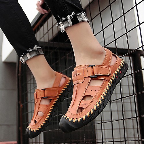 

Men's Leather Shoes Leather Spring & Summer Vintage Sandals Walking Shoes Waterproof Black / Light Brown / Dark Brown