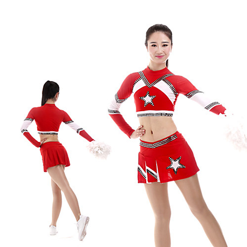 

Cheerleader Costume Uniform Women's Girls' Kids Skirt Spandex High Elasticity Handmade Long Sleeve Competition Dance Rhythmic Gymnastics Gymnastics Red