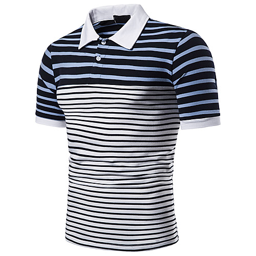 

Men's Polo Striped Graphic Short Sleeve Daily Tops Cotton Basic Elegant Blue Gray