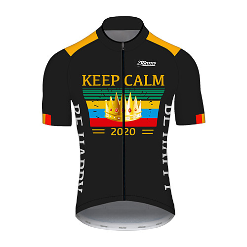 

21Grams Men's Short Sleeve Cycling Jersey Spandex Polyester Black / Yellow Crown Bike Jersey Top Mountain Bike MTB Road Bike Cycling UV Resistant Breathable Quick Dry Sports Clothing Apparel