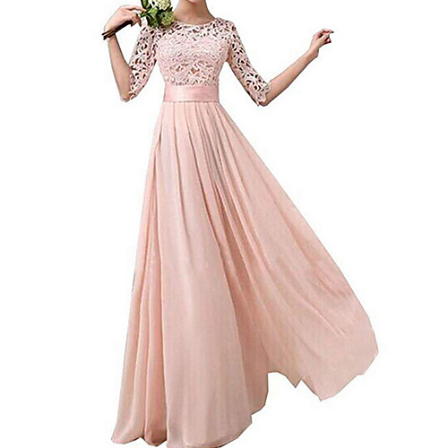 

A-Line Jewel Neck Floor Length Lace Bridesmaid Dress with Appliques