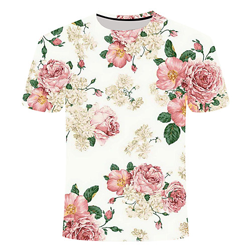 

Men's T shirt Floral 3D Plus Size Print Short Sleeve Daily Tops Basic Chinoiserie White