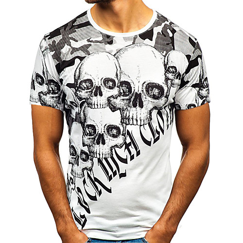 

Men's T shirt Solid Colored Skull Short Sleeve Daily Tops Basic Elegant White Black