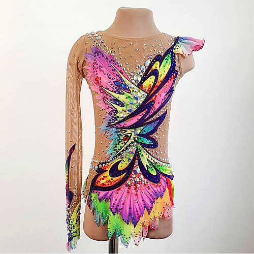 

21Grams Rhythmic Gymnastics Leotards Artistic Gymnastics Leotards Women's Girls' Kids Leotard Spandex High Elasticity Breathable Handmade Long Sleeve Training Dance Rhythmic Gymnastics Artistic