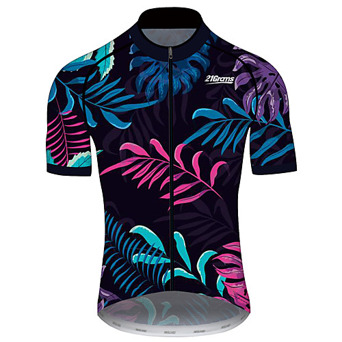 

21Grams Men's Short Sleeve Cycling Jersey Spandex Black / Blue Leaf Floral Botanical Tropical Flowers Bike Jersey Top Mountain Bike MTB Road Bike Cycling UV Resistant Breathable Quick Dry Sports