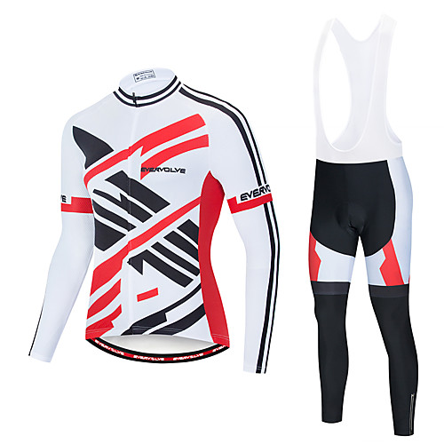 

EVERVOLVE Men's Long Sleeve Cycling Jersey with Bib Tights Polyester Black Black / White Stripes Geometic Bike Clothing Suit Thermal / Warm Breathable 3D Pad Quick Dry Sweat-wicking Sports Stripes