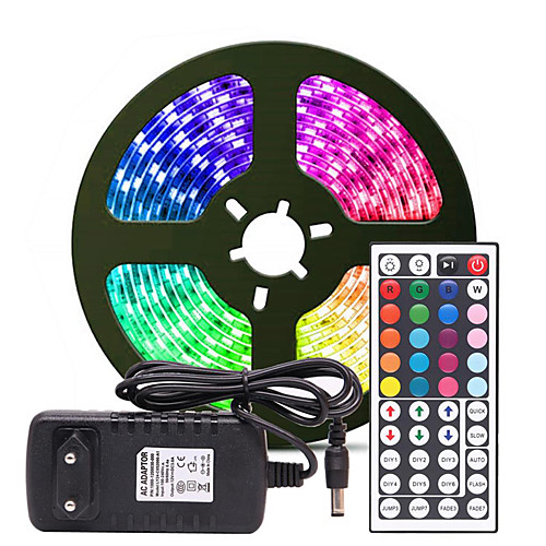 

5m Flexible LED Strip Lights Light Sets RGB Tiktok Lights 300 LEDs SMD2835 8mm 1 24Keys Remote Controller 1 x 2A power adapter 1 set Multi Color Waterproof Cuttable Party 12 V