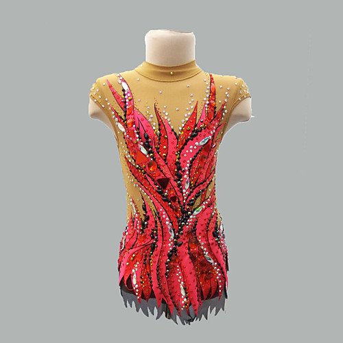 

21Grams Rhythmic Gymnastics Leotards Artistic Gymnastics Leotards Women's Girls' Leotard Red Spandex High Elasticity Breathable Handmade Jeweled Diamond Look Sleeveless Training Dance Rhythmic