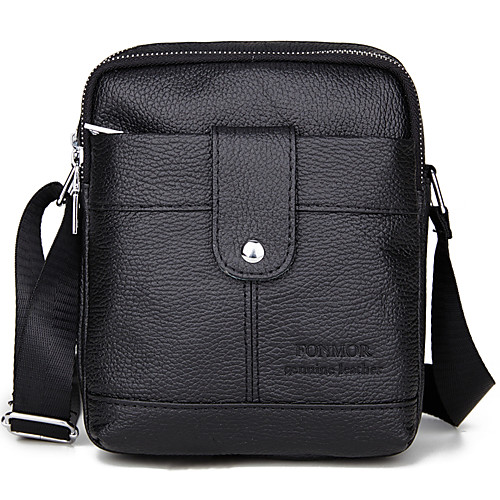 

Men's Zipper Cowhide Crossbody Bag Solid Color Black / Brown