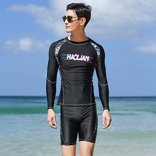 

Men's Rashguard Swimsuit Two Piece Swimsuit Elastane Swimwear UV Sun Protection Quick Dry Breathable Long Sleeve Swimming Surfing Water Sports Patchwork Autumn / Fall Spring Summer / High Elasticity