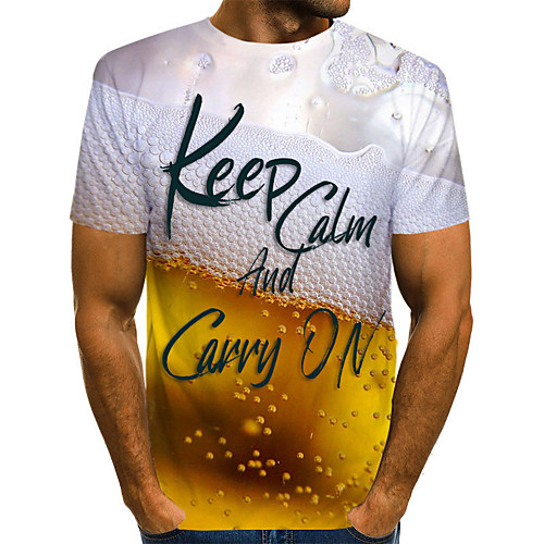 

Men's Daily Weekend Basic T-shirt - Color Block / 3D / Letter Yellow Keep Calm and Carry on
